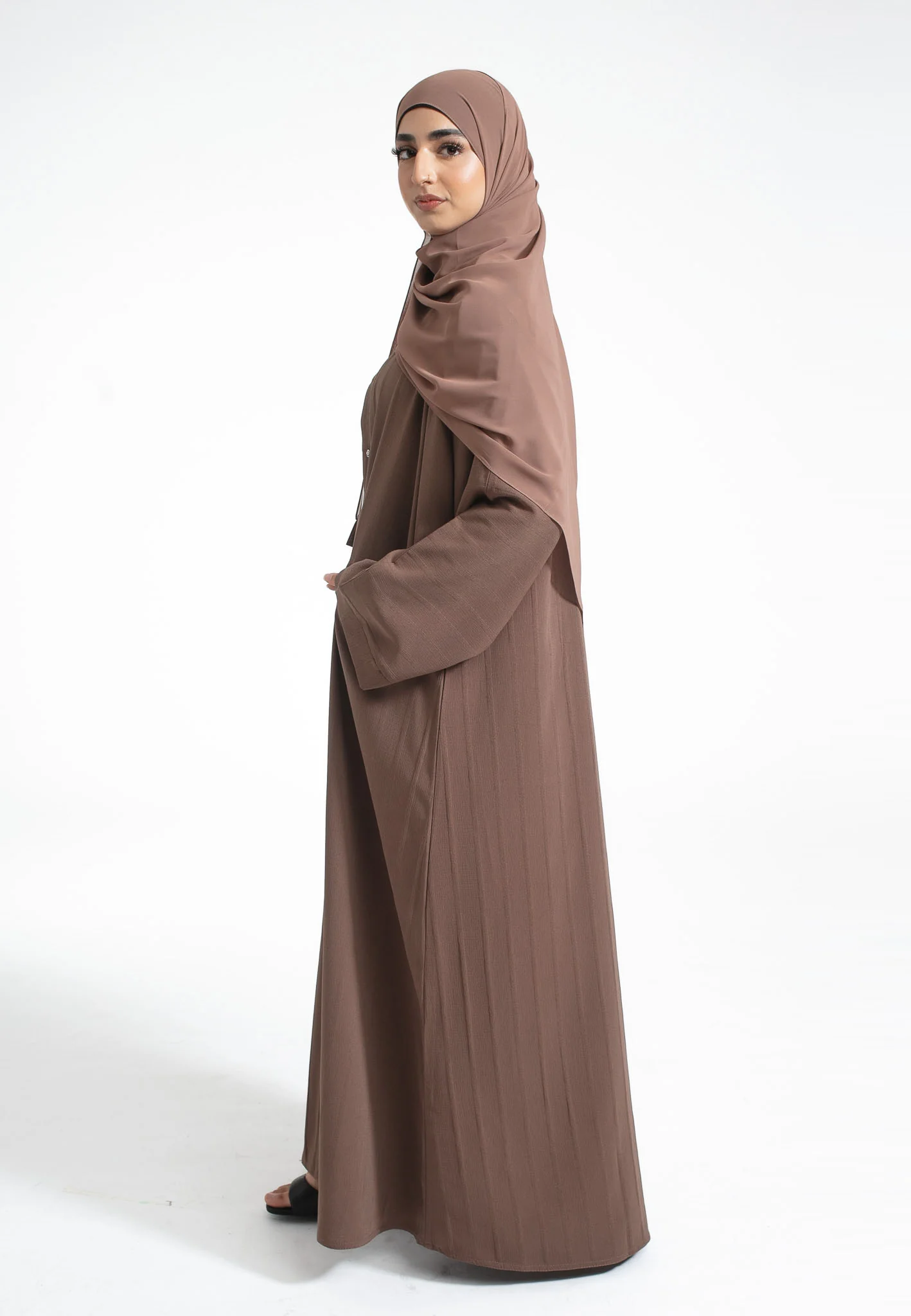 Luxury Mink Textured Open Abaya With Pockets (Premium) - Hayah Al-Muslimah