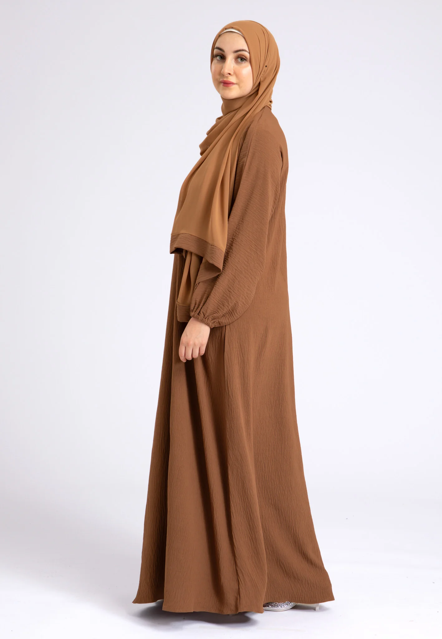 Basic Everyday Abaya With Elasticated Sleeves - Tan - Hayah Al-Muslimah