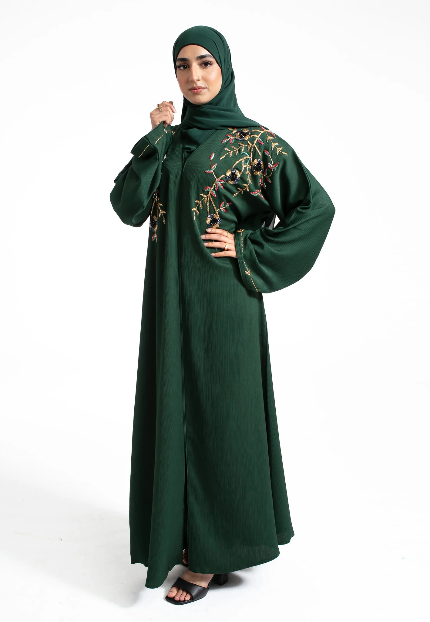 Luxury Malachite Jewels Embellished Abaya (Premium) - Hayah Al-Muslimah