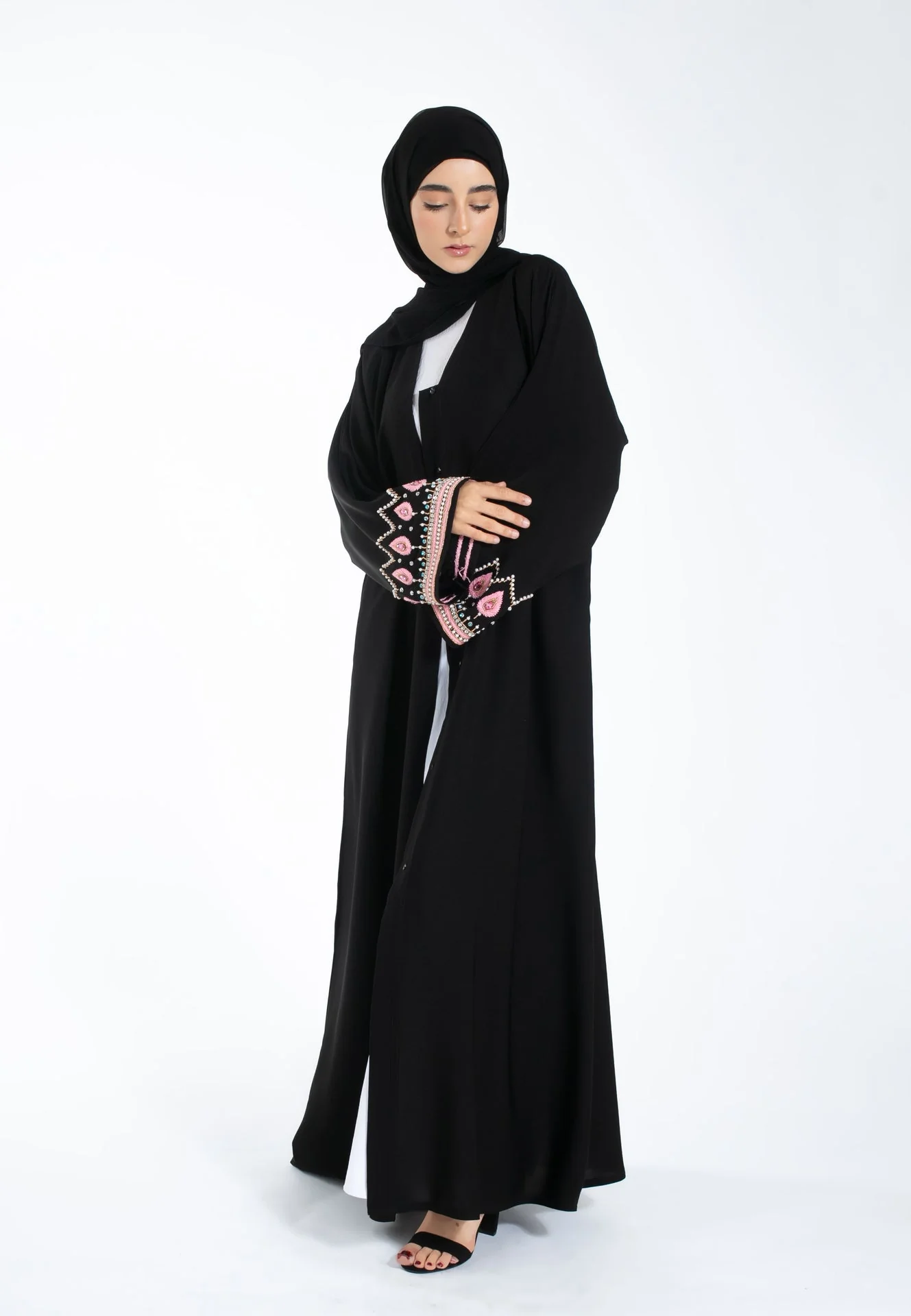 Luxury Sakura Jewelled Open Abaya - Hayah Al-Muslimah