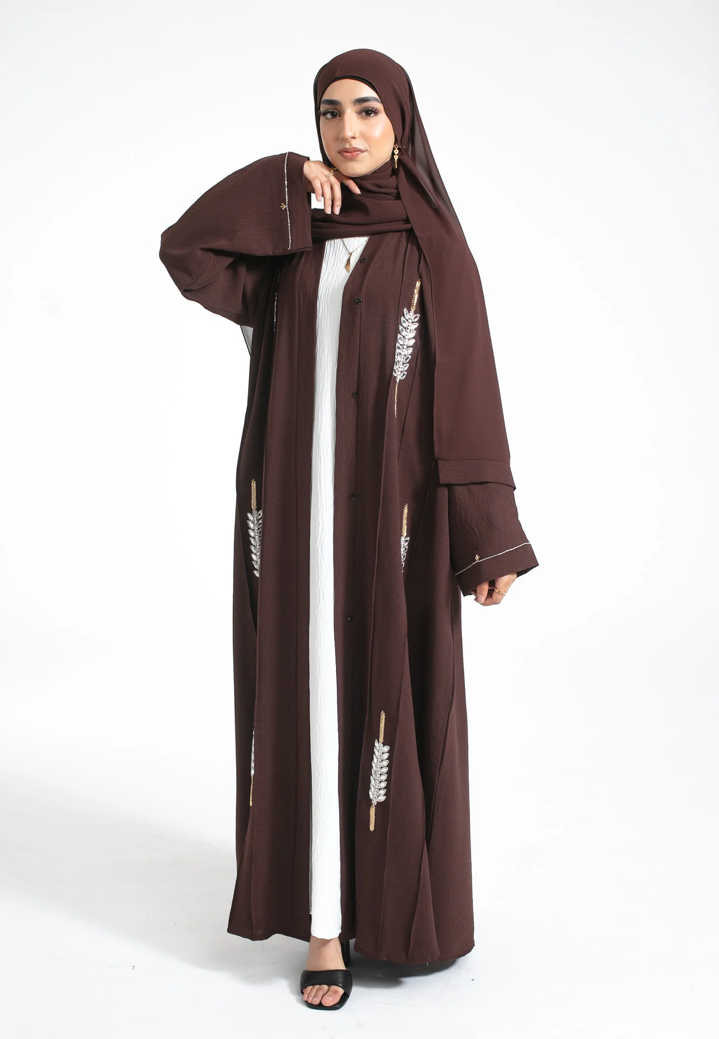 Luxury Manuka Jewels Embellished Open Abaya (Premium) - Hayah Al-Muslimah