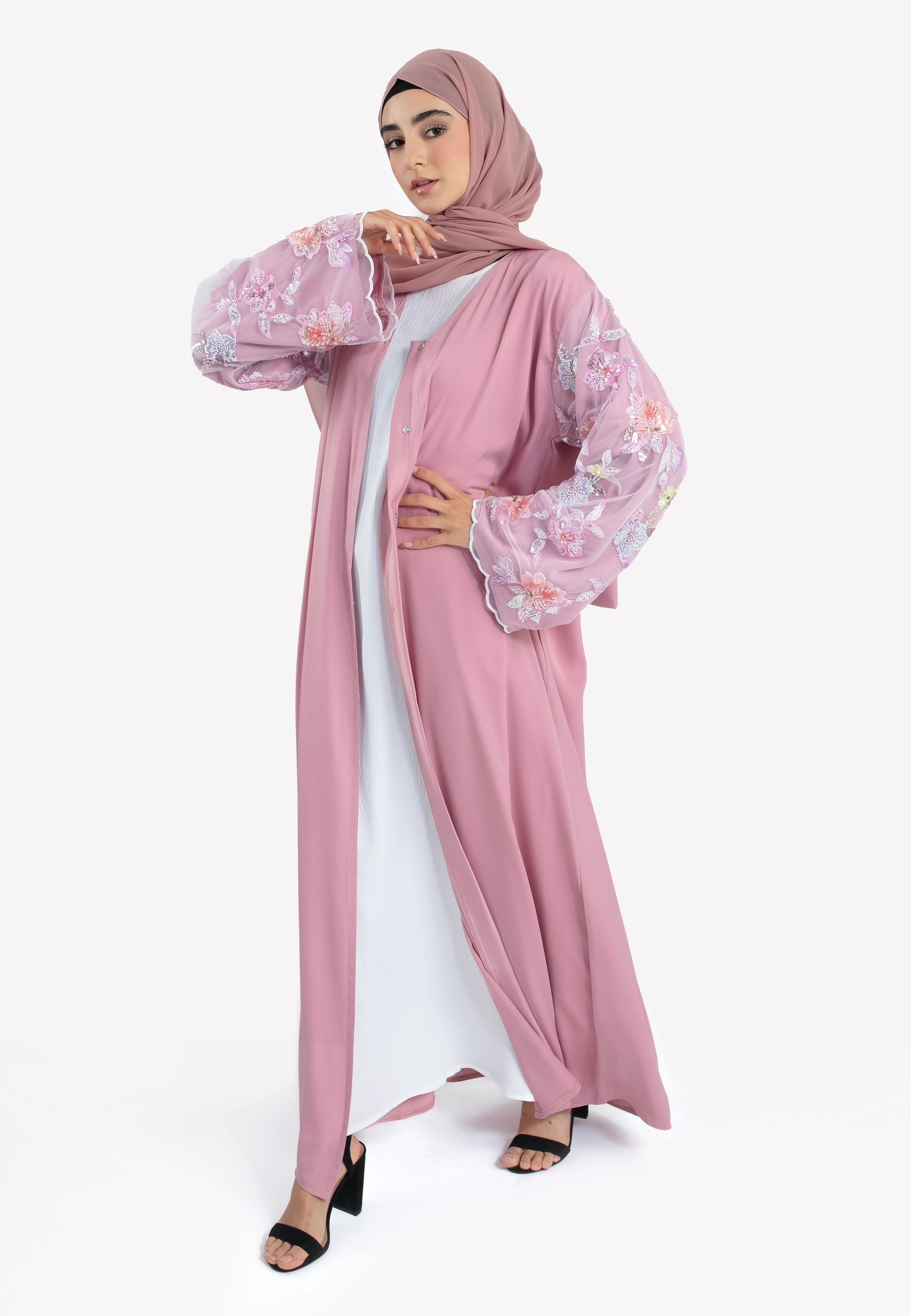 Secret Garden Satin Open Abaya - Hayah Al-Muslimah