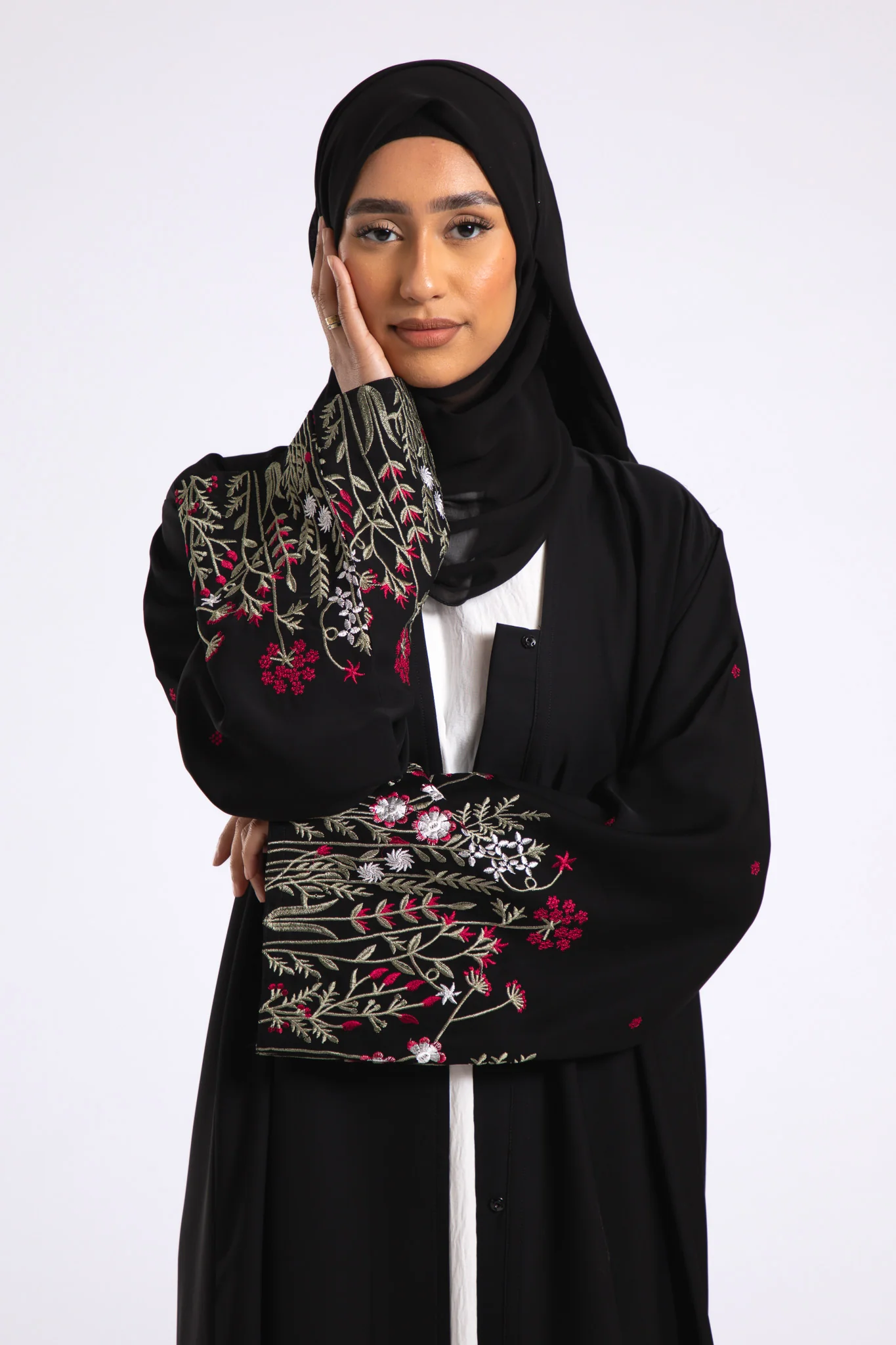Blooming Embroidered Open Abaya (Premium) - Hayah Al-Muslimah