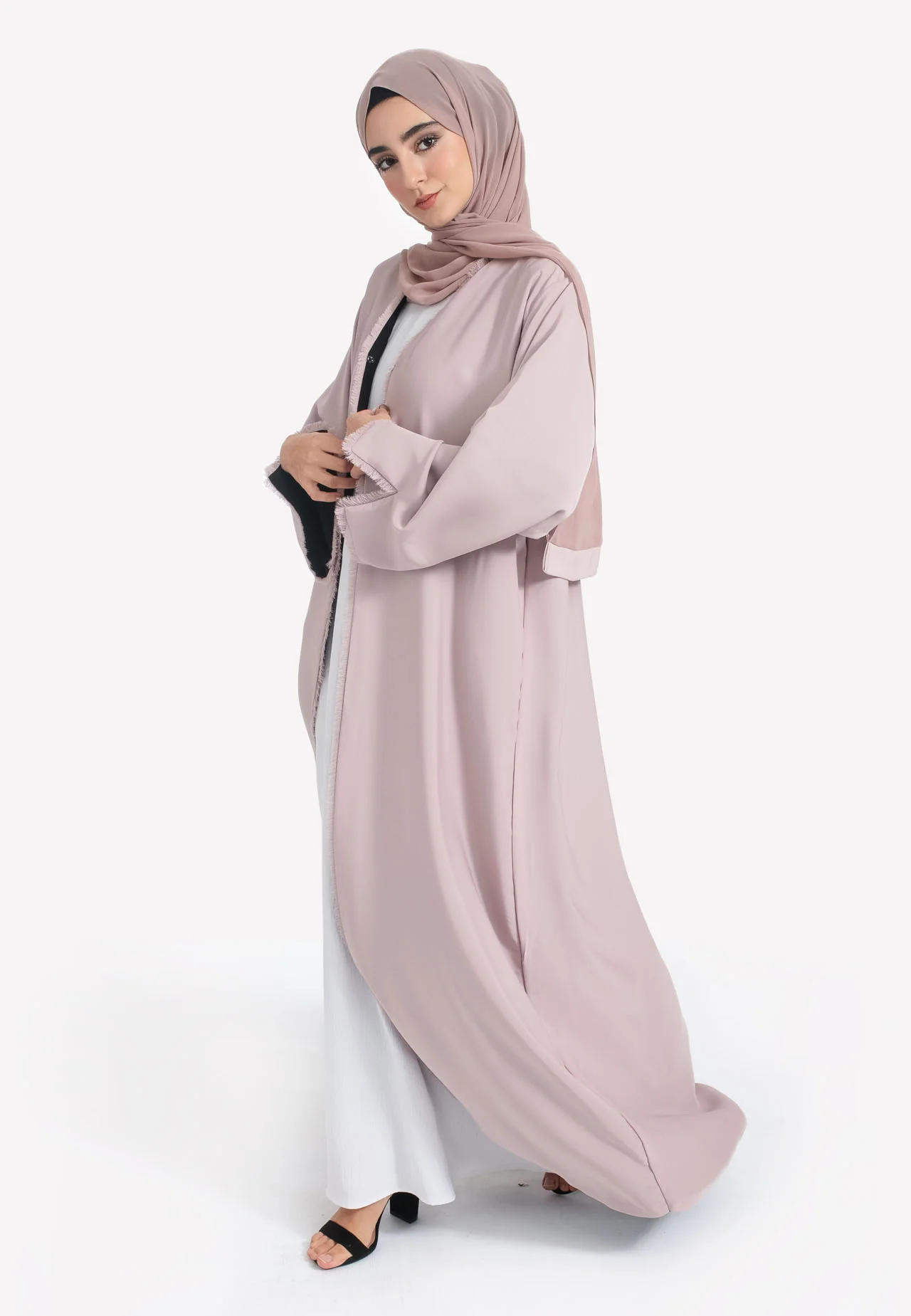 Reversible Open Abaya - Nude & Black - Hayah Al-Muslimah