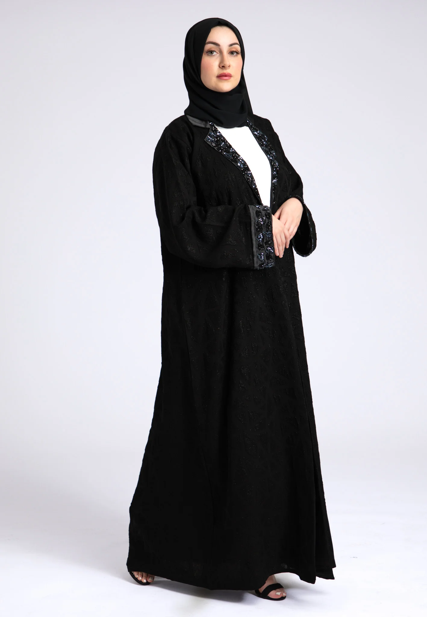Midnight Black Notched Lapel Abaya (Premium) - Hayah Al-Muslimah