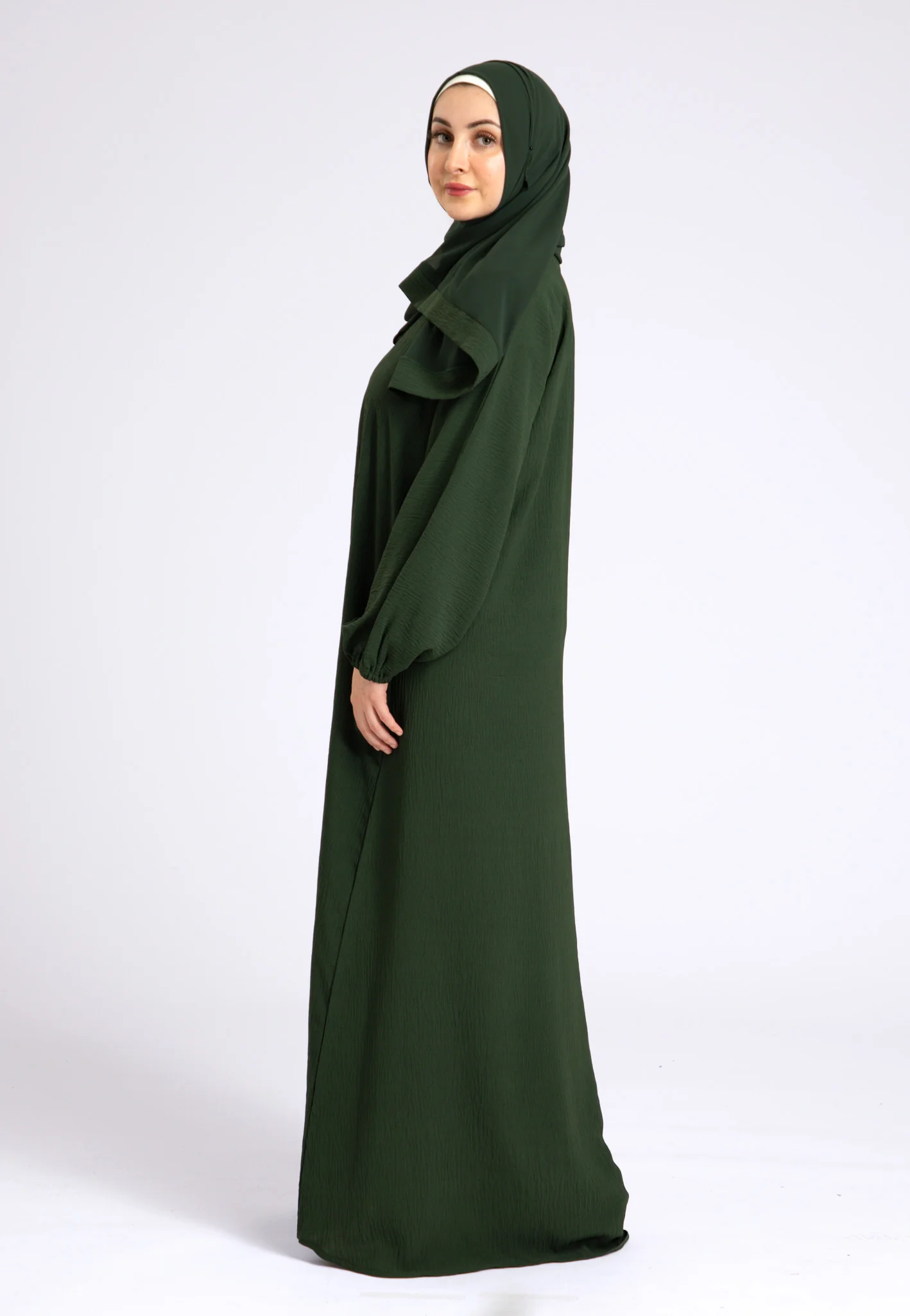 Basic Everyday Abaya With Elasticated Sleeves - Green - Hayah Al-Muslimah