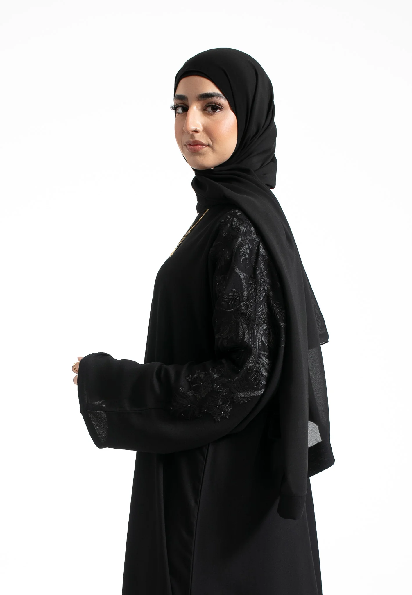 Platinum Floral Embroidered Closed Abaya - Hayah Al-Muslimah