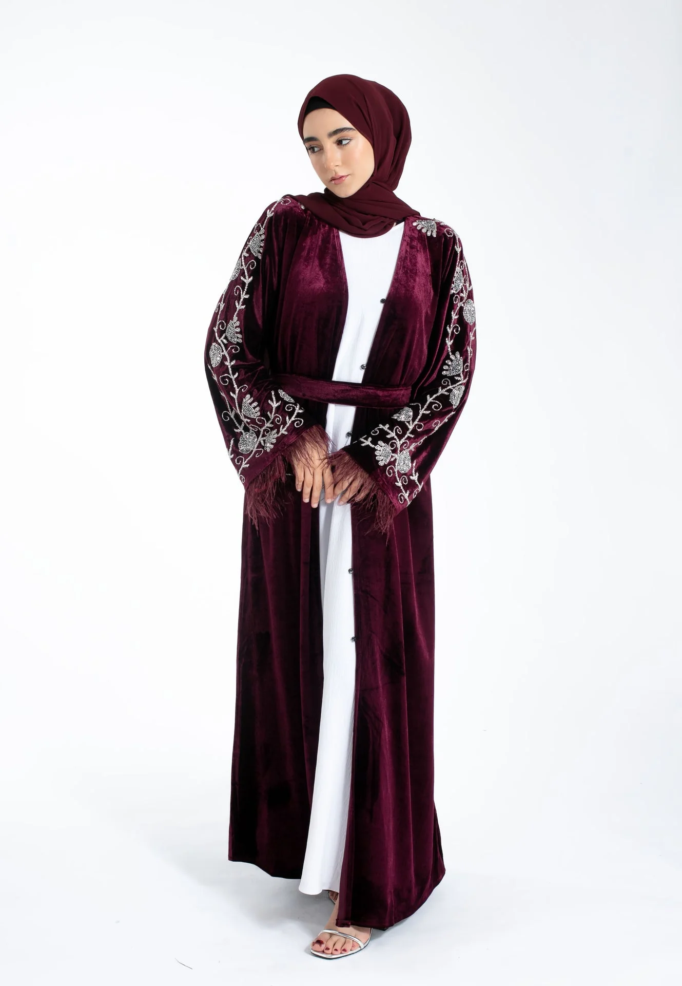 Luxury Ruby Velvet Kimono Open Abaya - Hayah Al-Muslimah