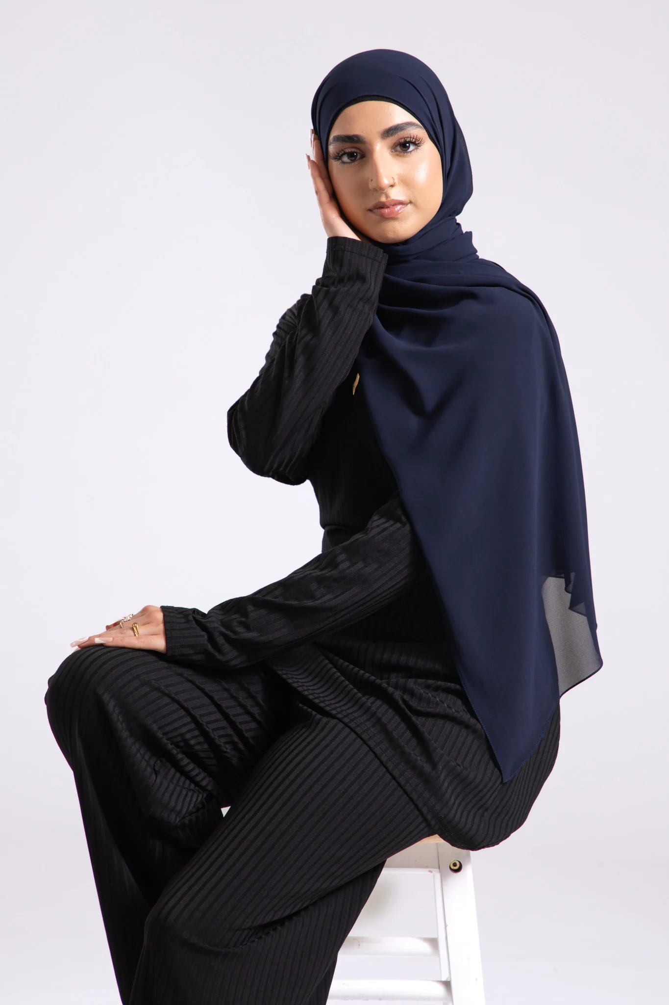 Premium Crepe Chiffon Hijab - Navy - Hayah Al-Muslimah