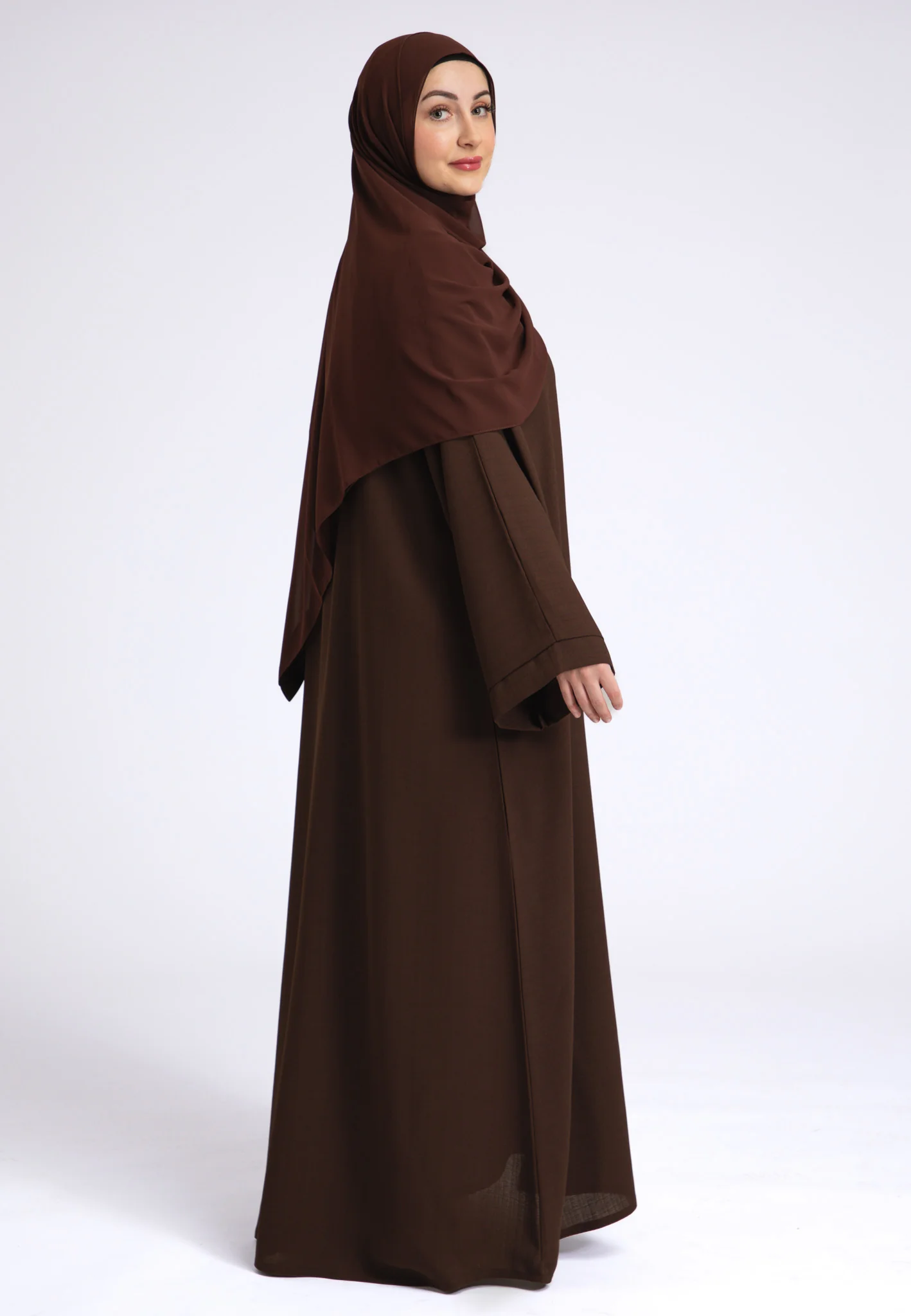 Chocolate Brown Linen Open Abaya - Hayah Al-Muslimah