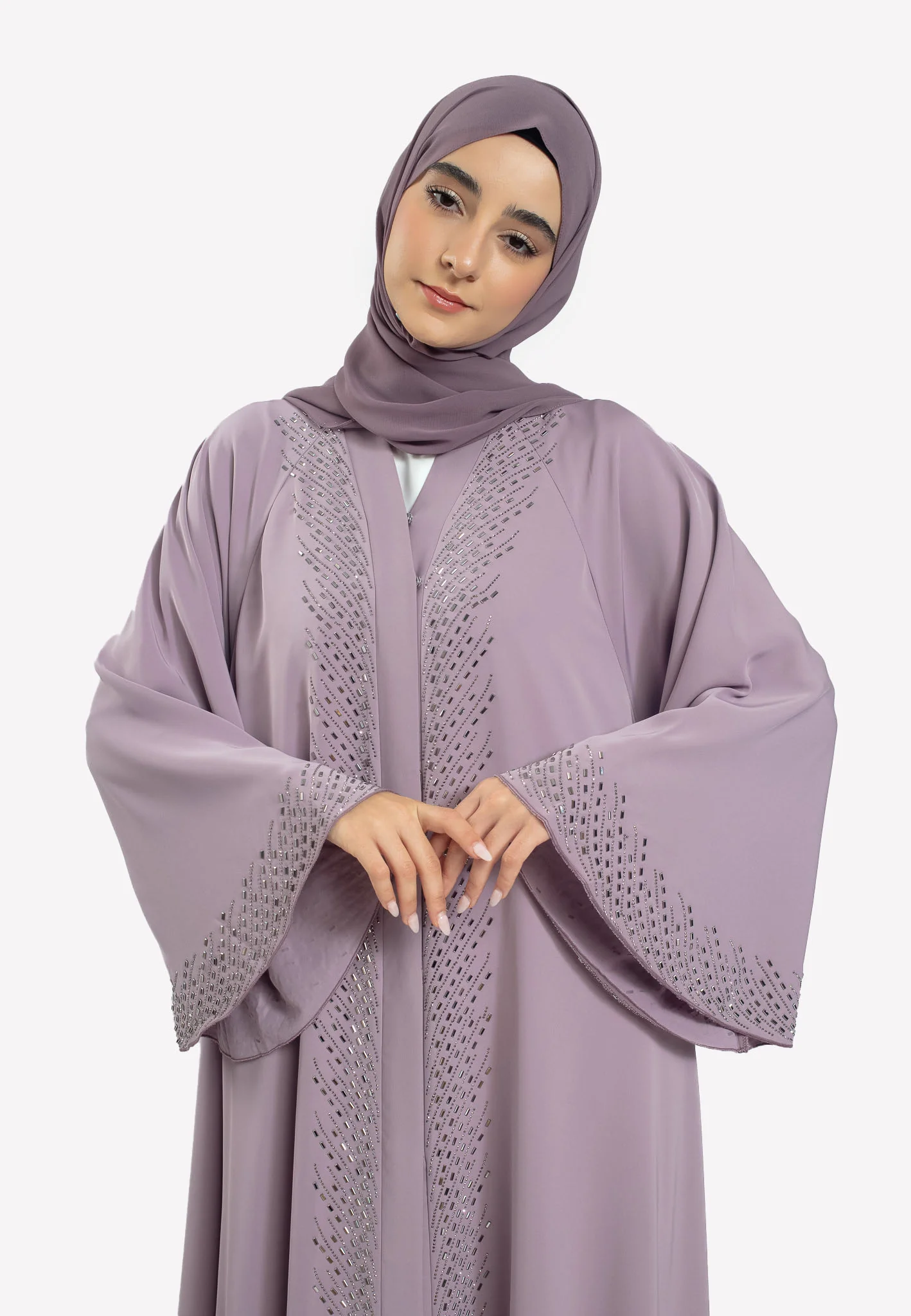 Premium Wisteria Mist Umbrella Cut Abaya with Bell Sleeves - Hayah Al-Muslimah