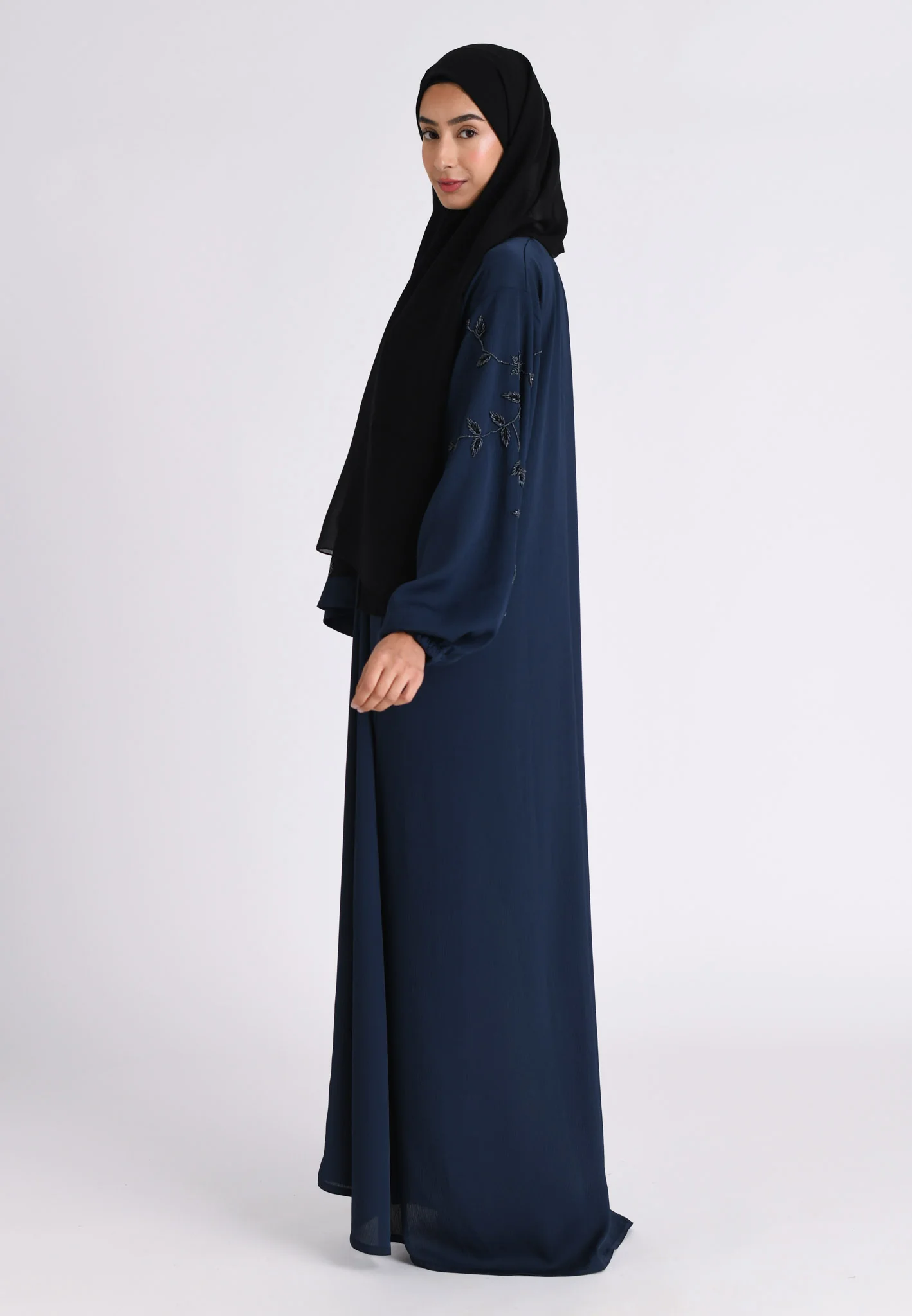 Navy Embellished Cuff Sleeves Abaya (Premium) - Hayah Al-Muslimah