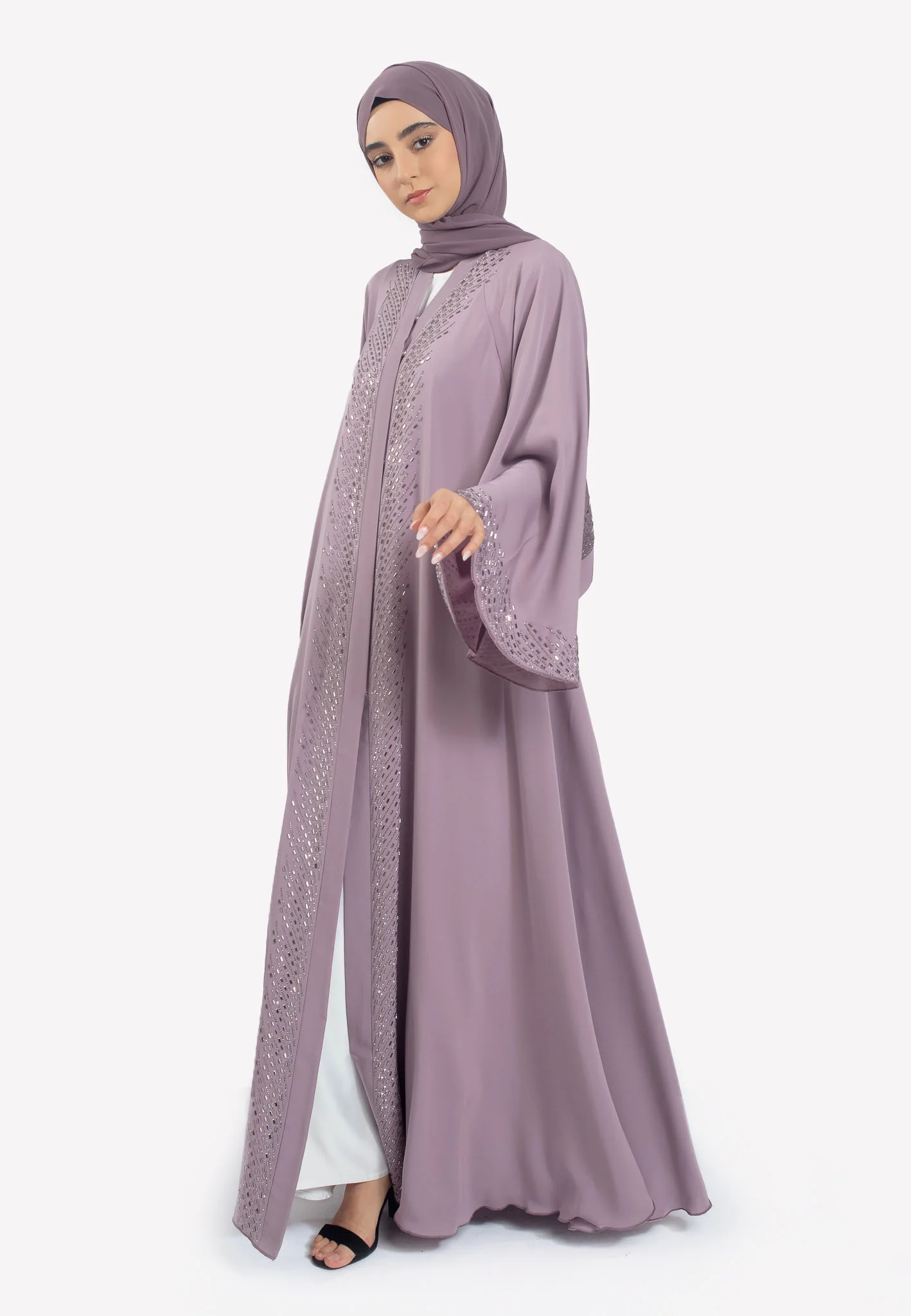 Premium Wisteria Mist Umbrella Cut Abaya with Bell Sleeves - Hayah Al-Muslimah