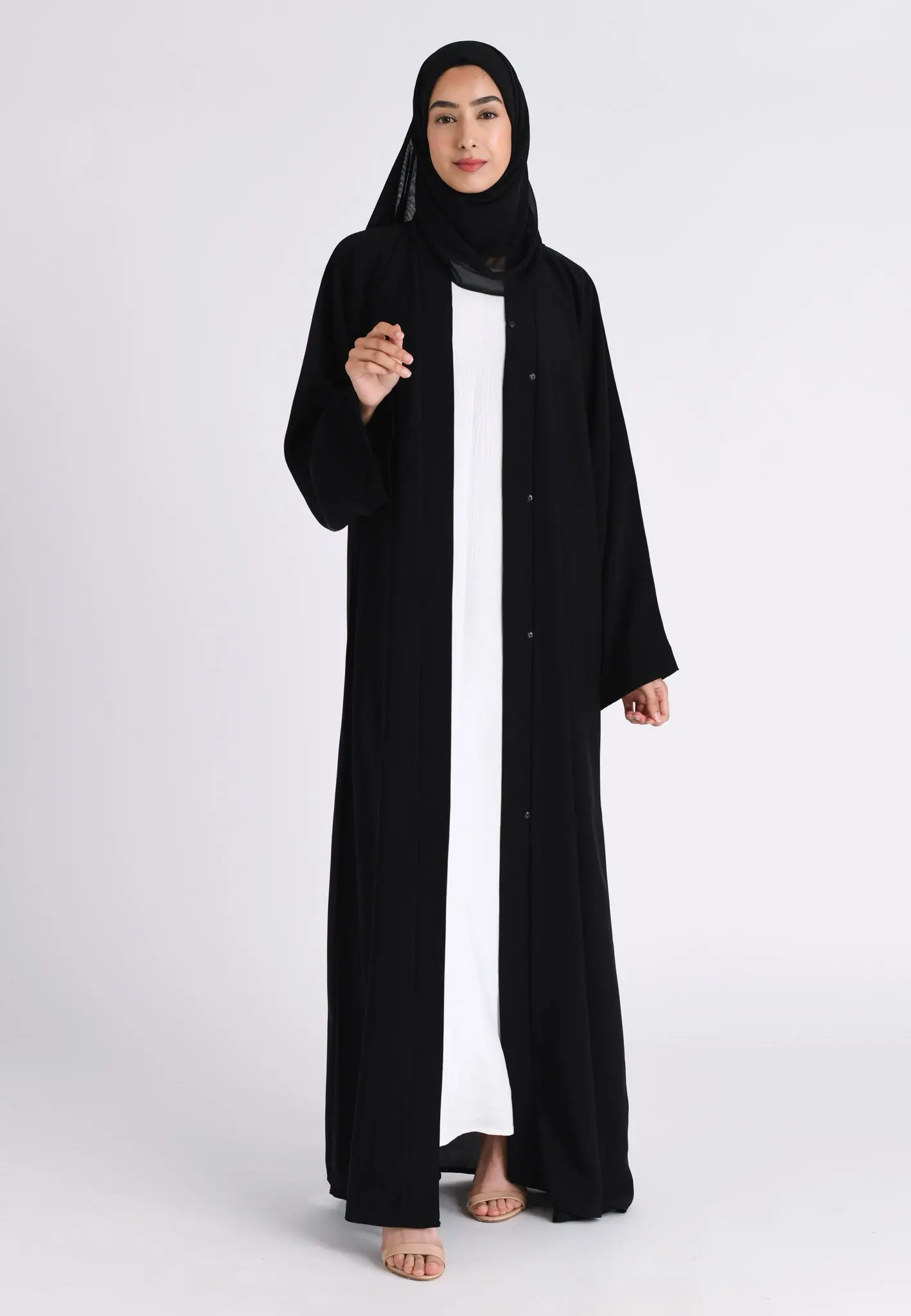Plain Black Open Abaya (Premium) - Hayah Al-Muslimah