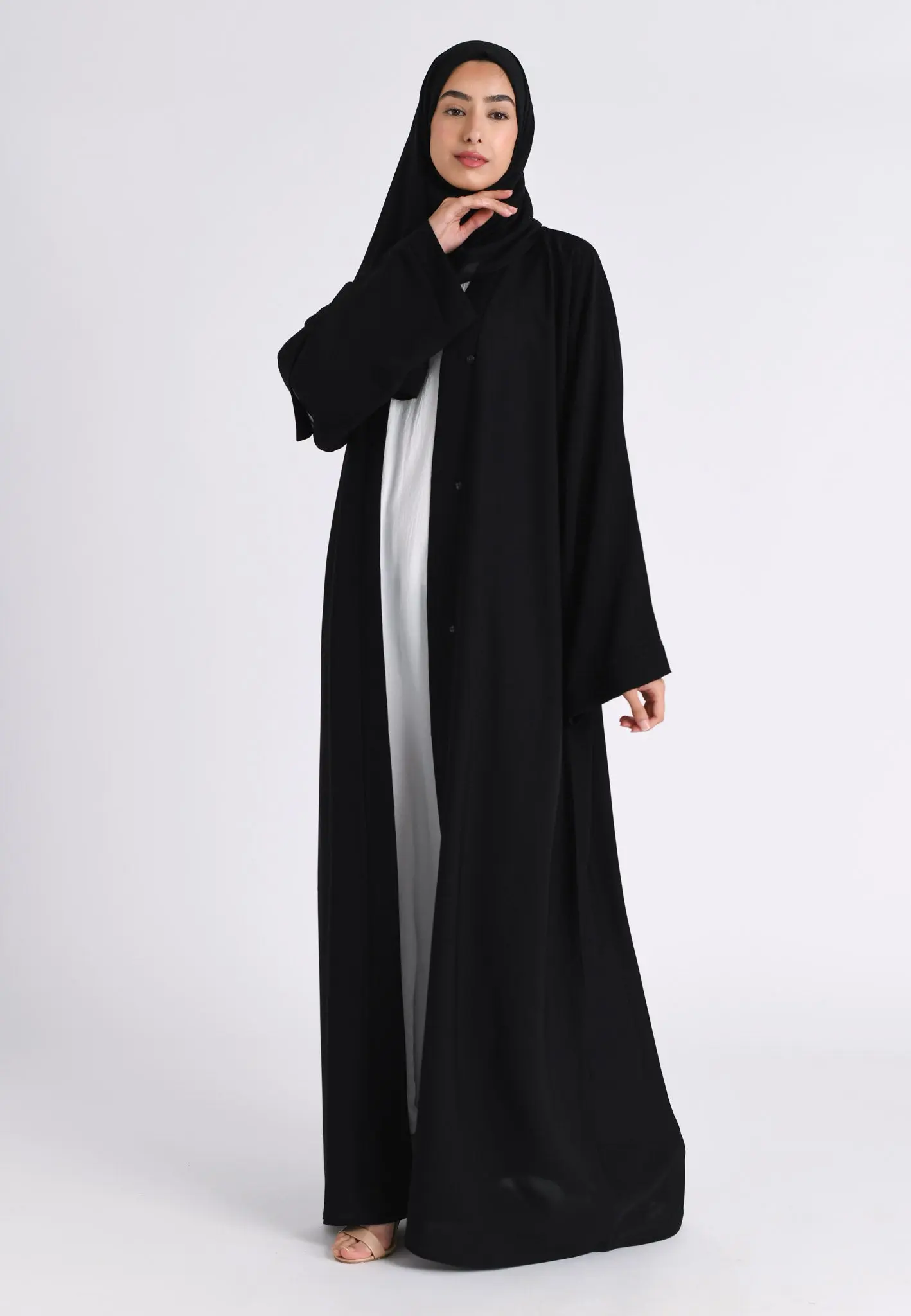 Plain Black Open Abaya (Premium) - Hayah Al-Muslimah