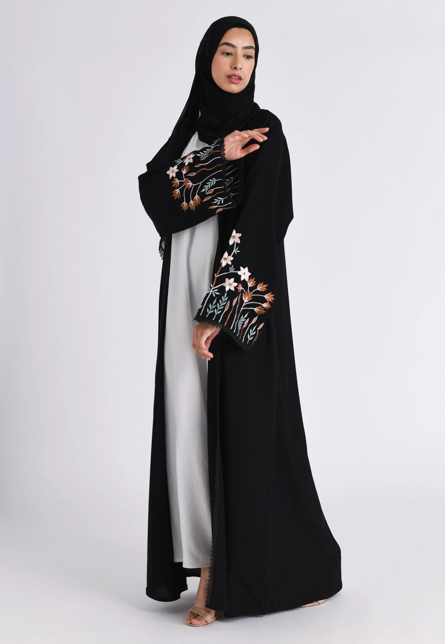 Floral Bloom Sleeves Kimono Abaya (Premium) - Hayah Al-Muslimah