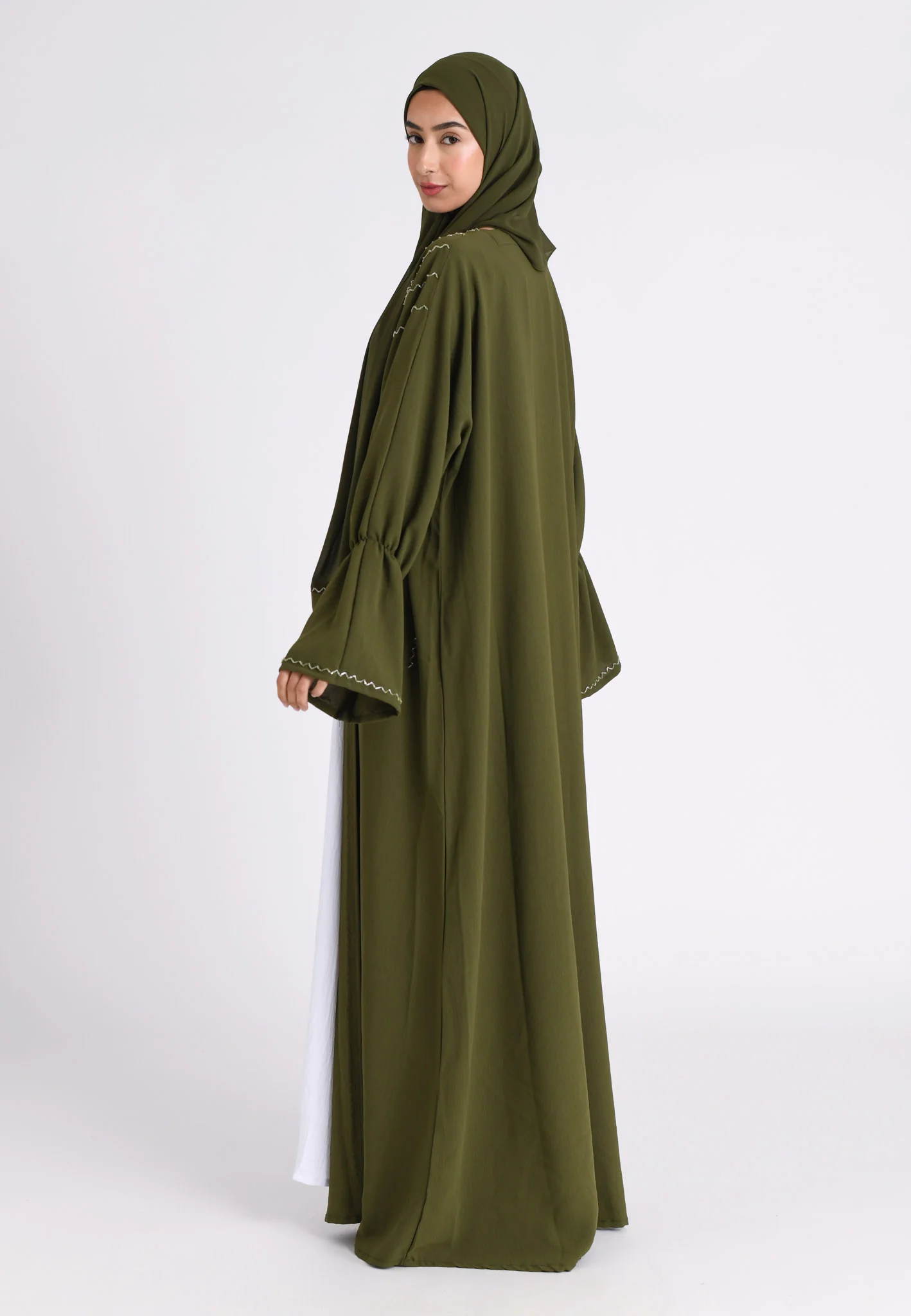 Luxury Khaki Kimono Open Abaya Set (Premium) - Hayah Al-Muslimah