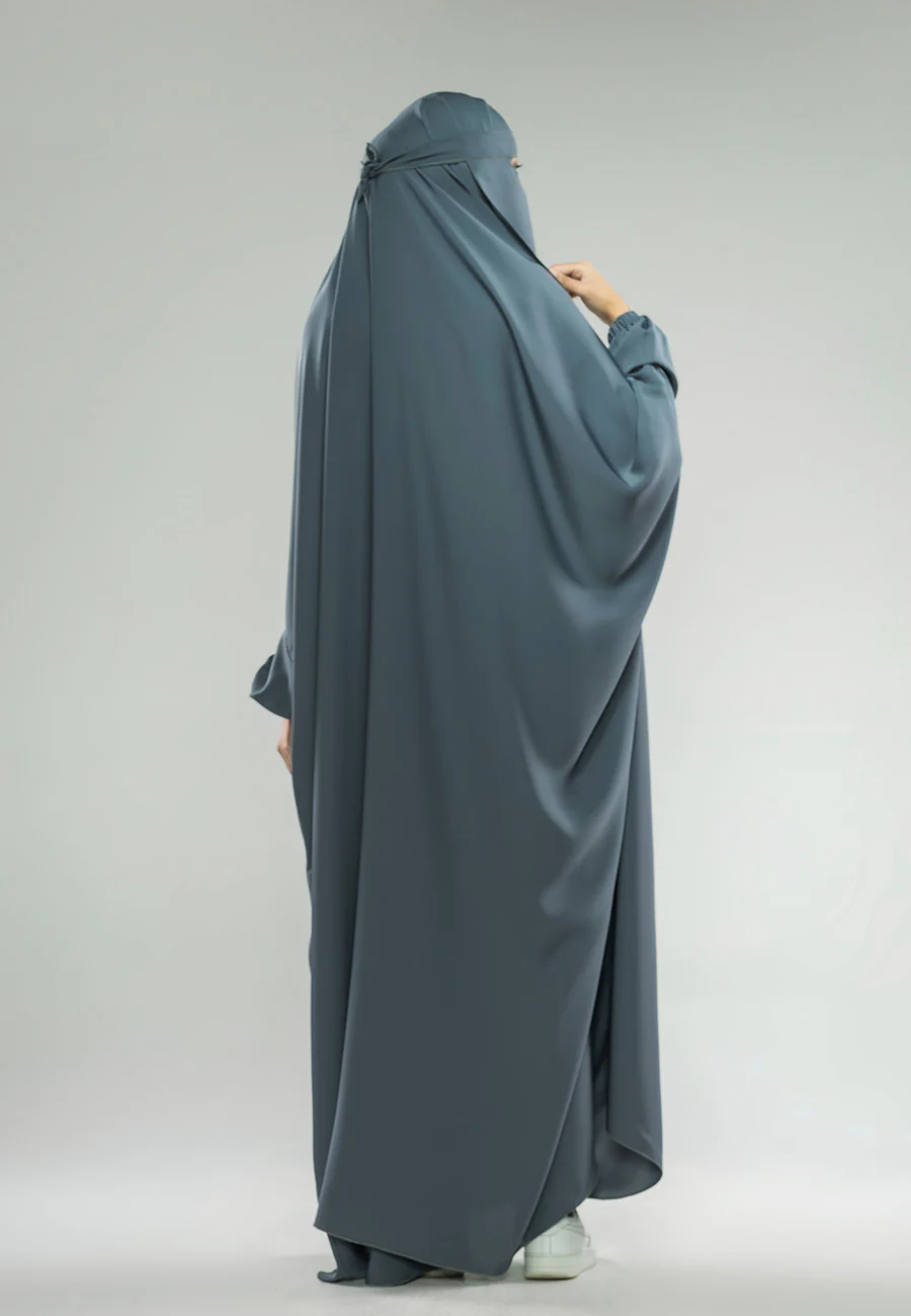 Pebble Grey One-Piece Full Length Jilbab With Elasticated Cuff - Prayer / Abaya Dress (Premium) - Hayah Al-Muslimah