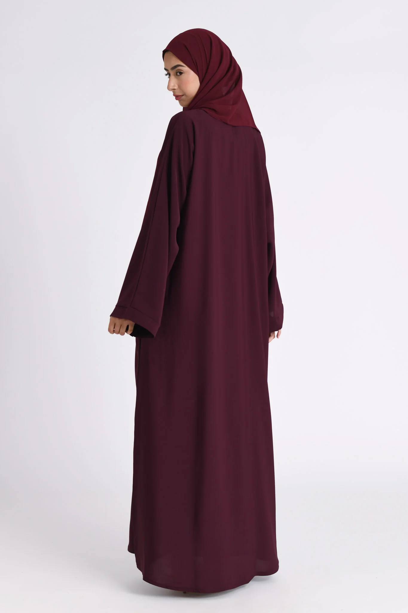 Plain Burgundy Abaya with Zip Pockets (Premium) - Hayah Al-Muslimah