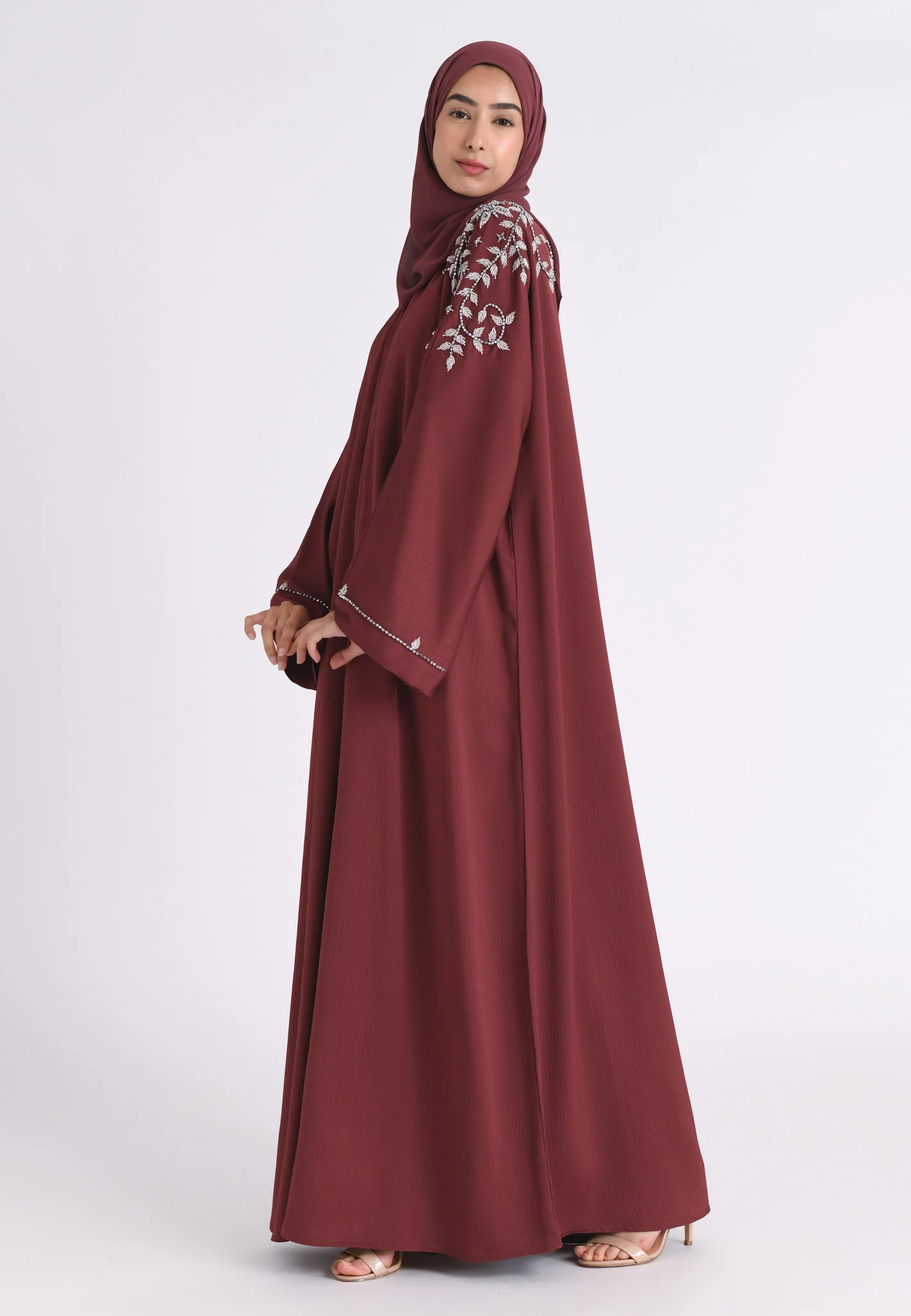 Dusty Mauve Abaya With Silver Embellishments - Hayah Al-Muslimah