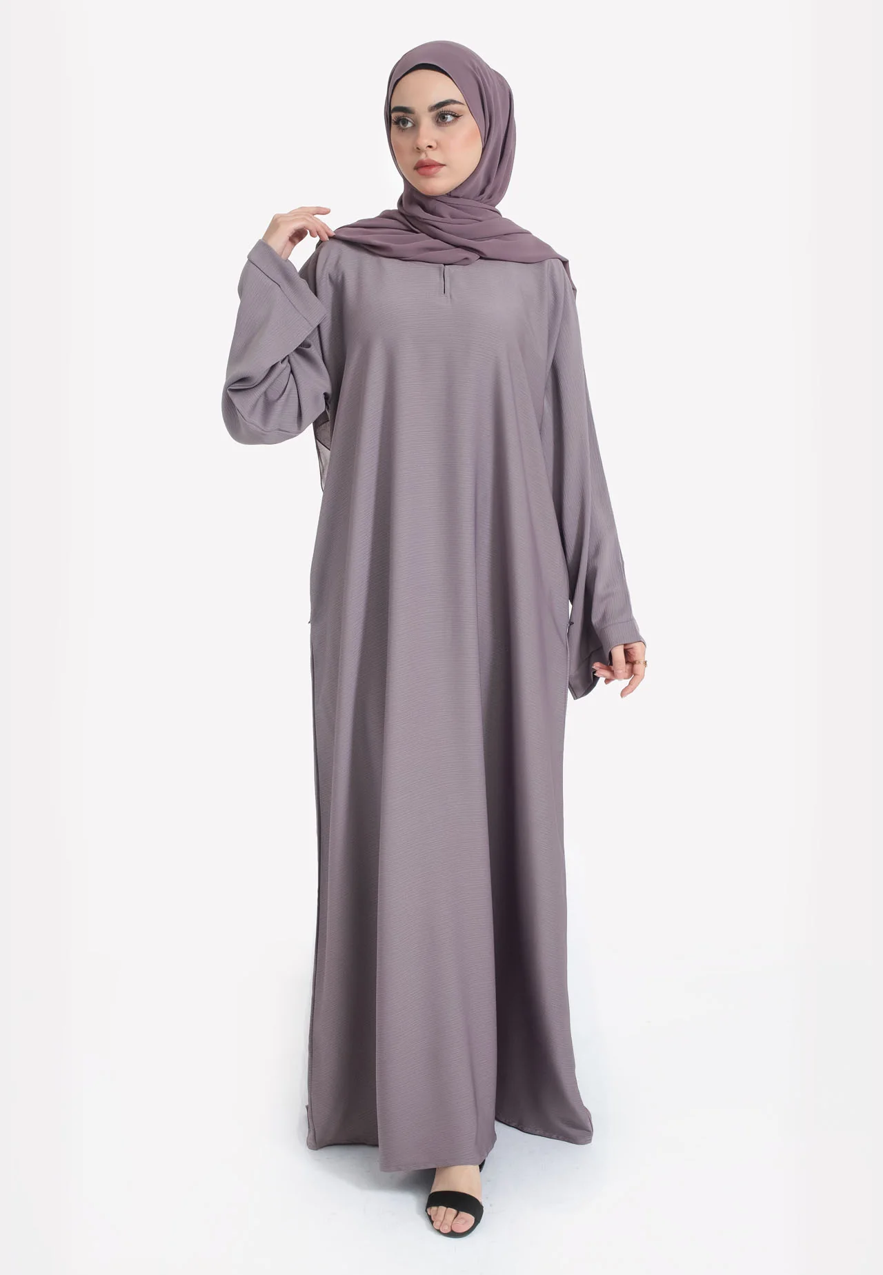 French Lilac Textured Abaya With Zip Pockets - Hayah Al-Muslimah