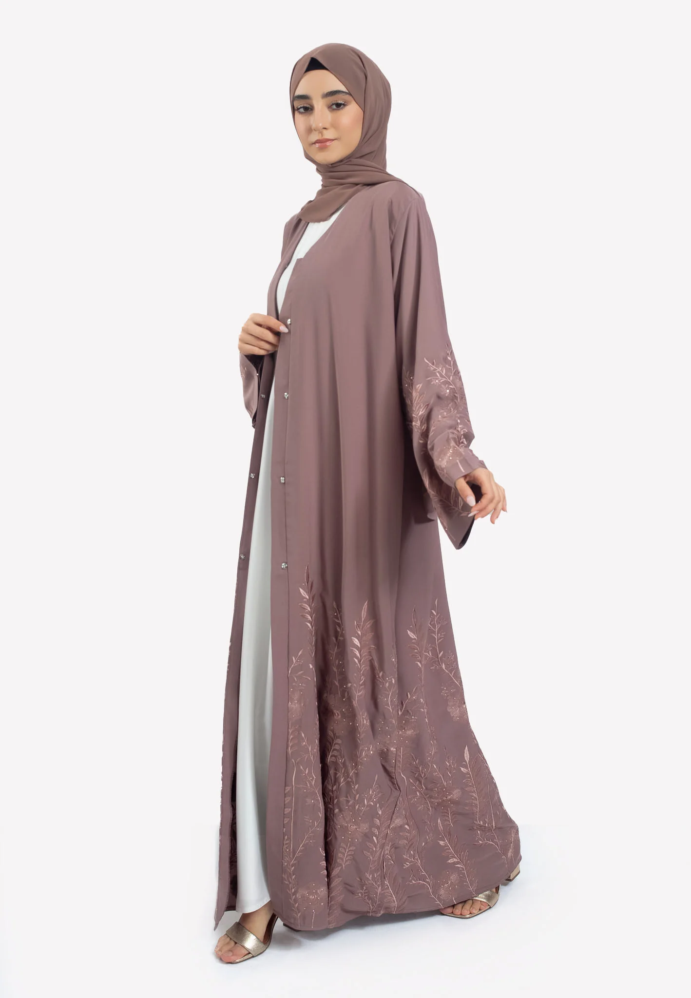 Premium Amira Luxe Open Abaya with Ornate Floral Embroidery - Hayah Al-Muslimah