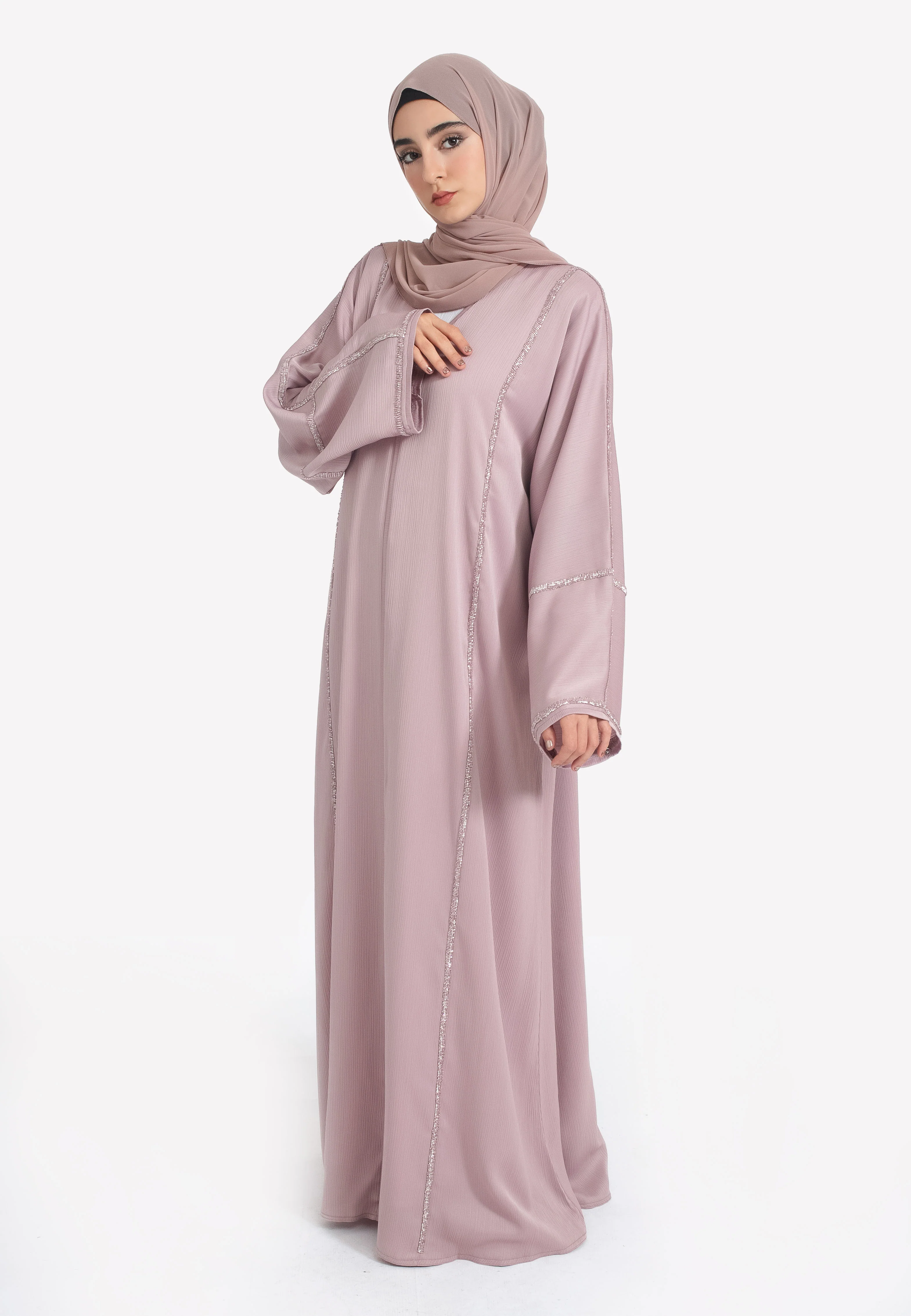 Stardust Pink Closed Embellished Abaya - Hayah Al-Muslimah