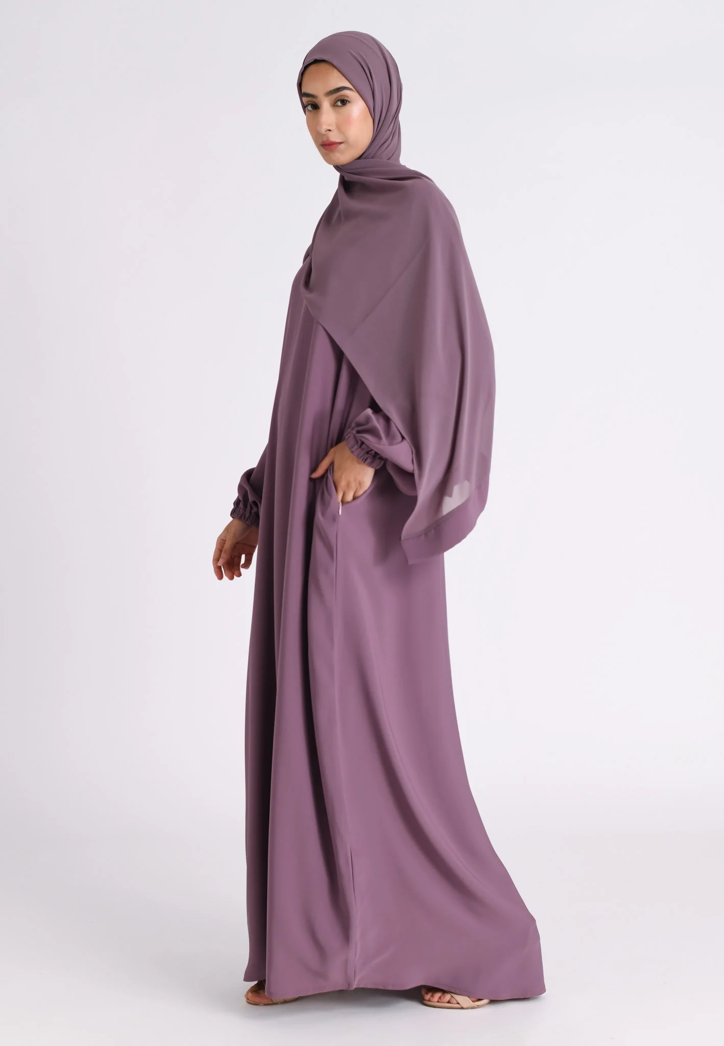 Mulberry Closed Abaya with Zip Pockets & Cuff Sleeves (Premium) - Hayah Al-Muslimah