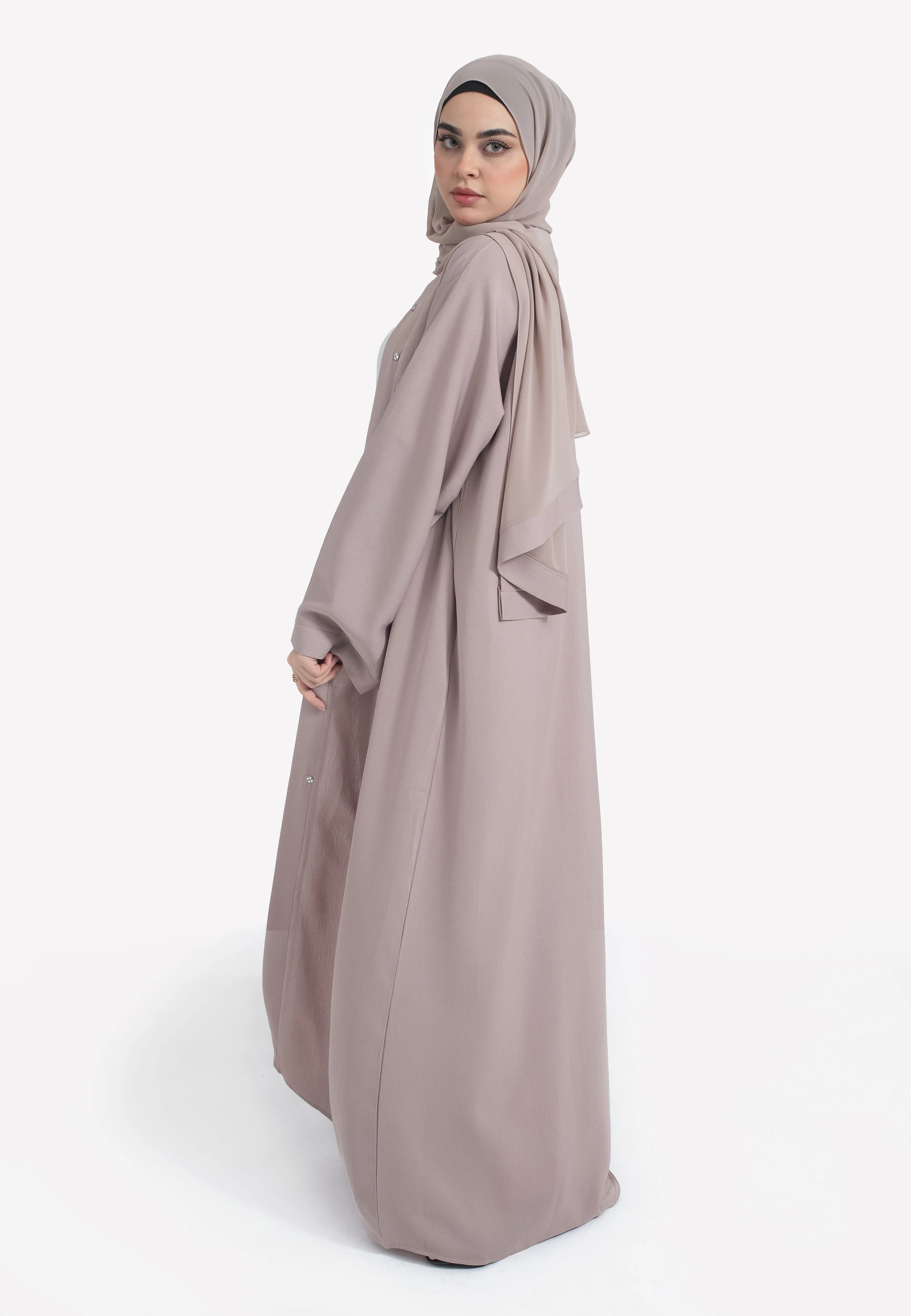 Plain Mink Textured Open Abaya - Hayah Al-Muslimah